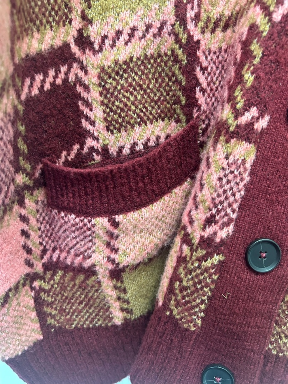 Black Tape Cardigan XL Red Pink Button Grandma Core Oversized Cozy Long Sleeve - Picture 4 of 9